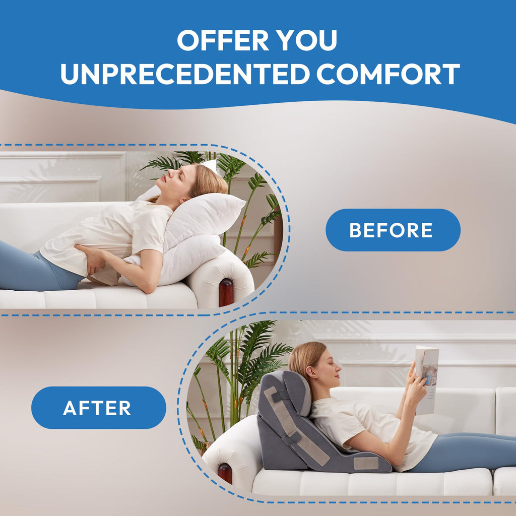 Ahpmeoa 3PCS Wedge Pillow Set for After Surgery, Back Pillow for Bed Sitting up, 10-in-1 Foam Wedge Pillow for Acid Reflux & Back Pain Relief, Post Surgery Pillow for GERD & Snoring, Plush Grey