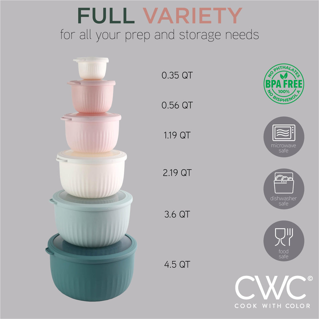COOK WITH COLOR Prep Bowls with Lids- Wide and Deep Nesting Plastic Small Mixing Bowl Set with Lids, 12 Piece Set - Deep Bowls, Teal and Pink