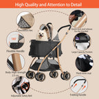 MILA&LOUIS Pet Stroller, 22" Pet Cradle for Small Dog, Dog Stroller with 4 Pu Wheels, 10Lbs Ultra-Light Dog&Cat Stroller for Small Pets, Max 22Lbs Capacity Detachable & Foldable Design with Cup Holder