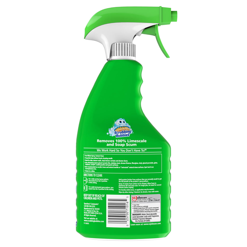 Scrubbing Bubbles Mega Bathroom and Shower Cleaner Spray, Foaming Action Removes Limescale and Soap Scum, Rainshower Scent, 32oz