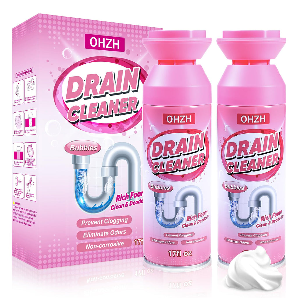 Foaming Drain Cleaner,Drain Clog Remover –Sink Cleaner and Deodorizer,Foaming Cleaners for Kitchen, Sinks, Shower Drains,Tub (2pcs)