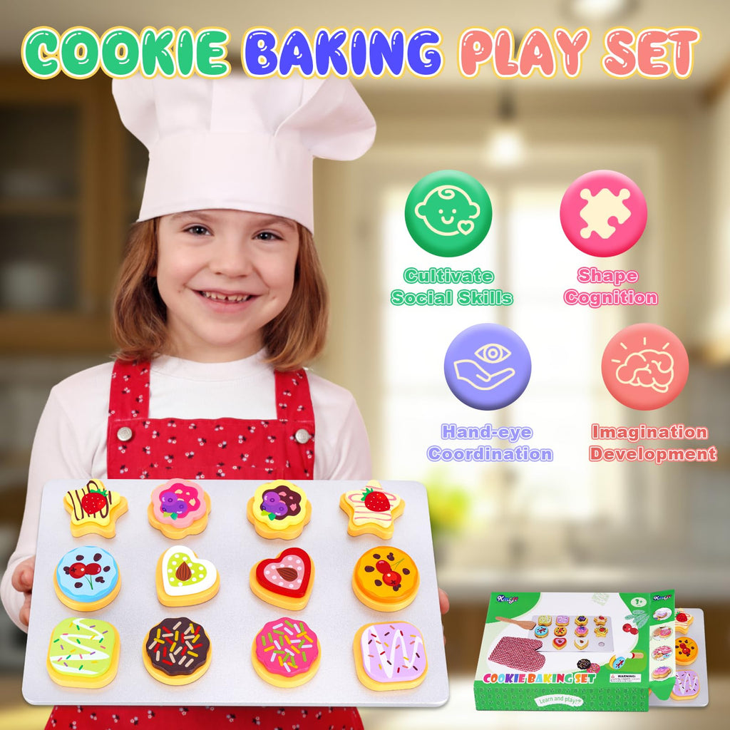 Slice and Bake Wooden Cookie Play Food Set for Kids Kitchen - Toy Food
