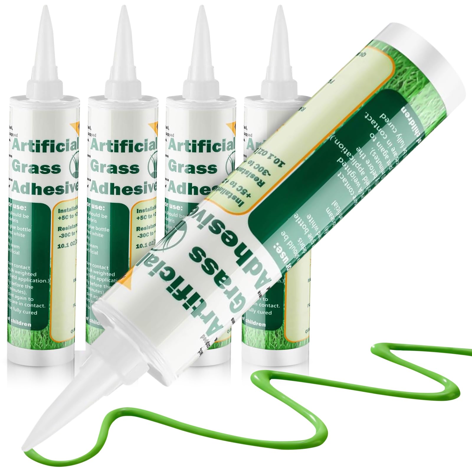 Threlaco 4 Tubes Turf Glue for Artificial Grass 10 oz Artificial Turf Tape Grass Paint Concentrate Glue Carpet Adhesive for Synthetic Surfaces(No Caulk Gun)