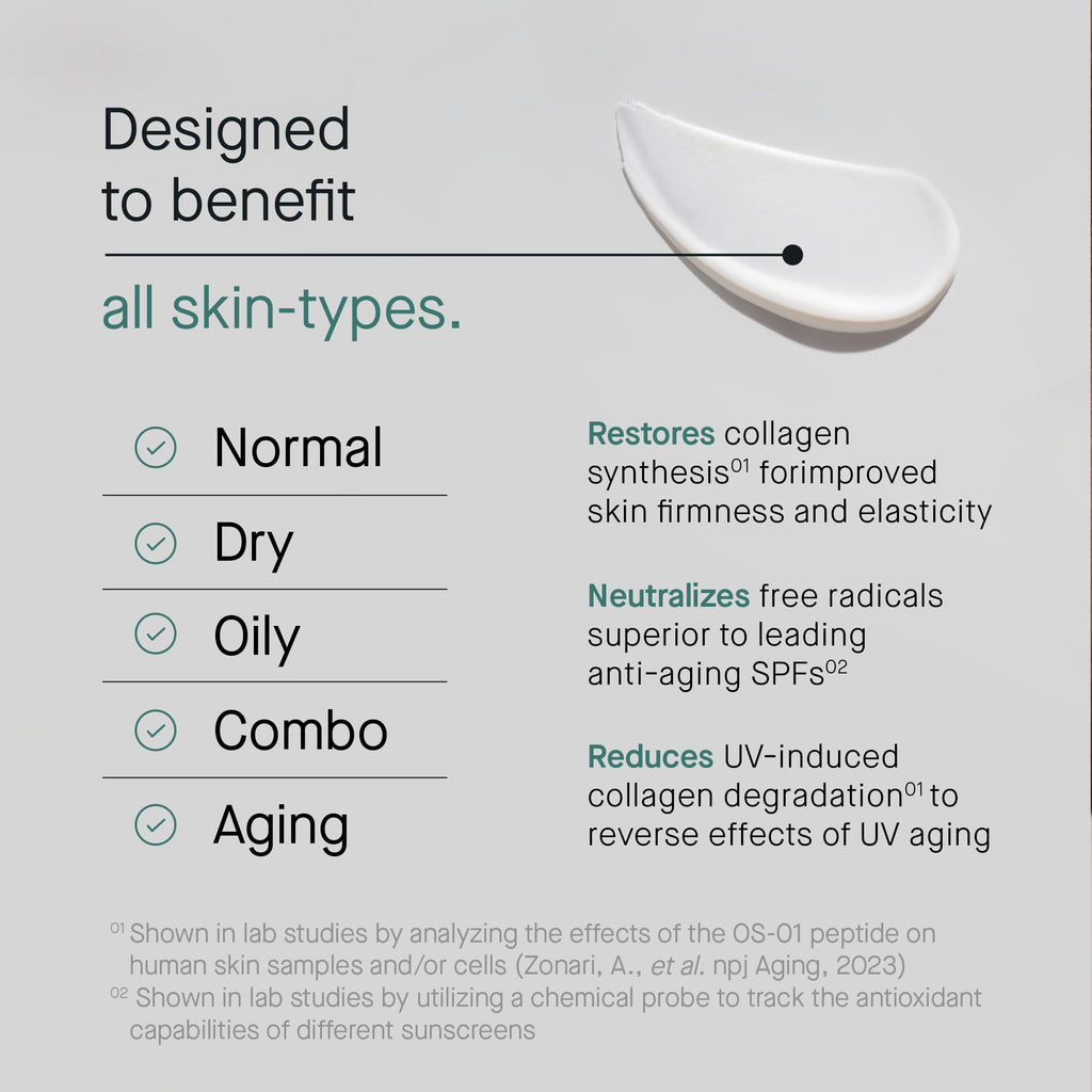 OneSkin FACE SPF OS-01 Peptide Broad Spectrum SPF 30+ Mineral Sunscreen- Scientifically Proven to Protect Skin from UV Aging, Includes Potent Antioxidants (Untinted)