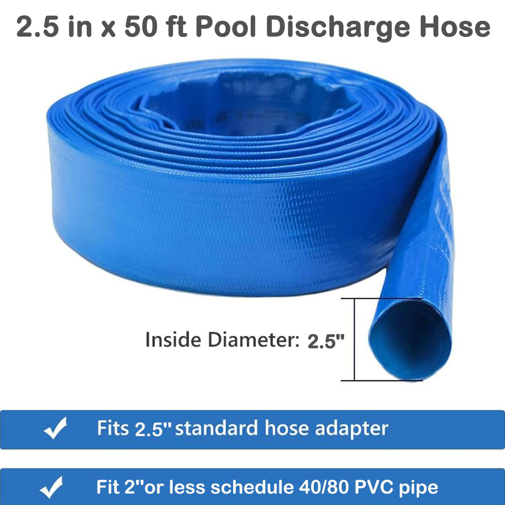 Eastrans 2.5" x 50 FT Pool Backwash Hose,Flat 4 inch Width,Heavy Duty Flat Discharge Hose,Weather and Burst Resistant, Best Pool Hoses for Inground Pools,Pool Filter Hose & Pool Drain Hose