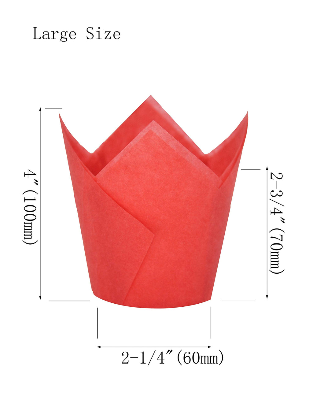 QLSmypkg Large Greaseproof paper Wrappers Muffin Baking cupcake cups liners, 2-1/4" x 4" Natural,Red,Yellow 3 colours in a box Tulip Baking Cups Holders 125 pcs (Large) (125, Multi Red,Yellow,Natural)