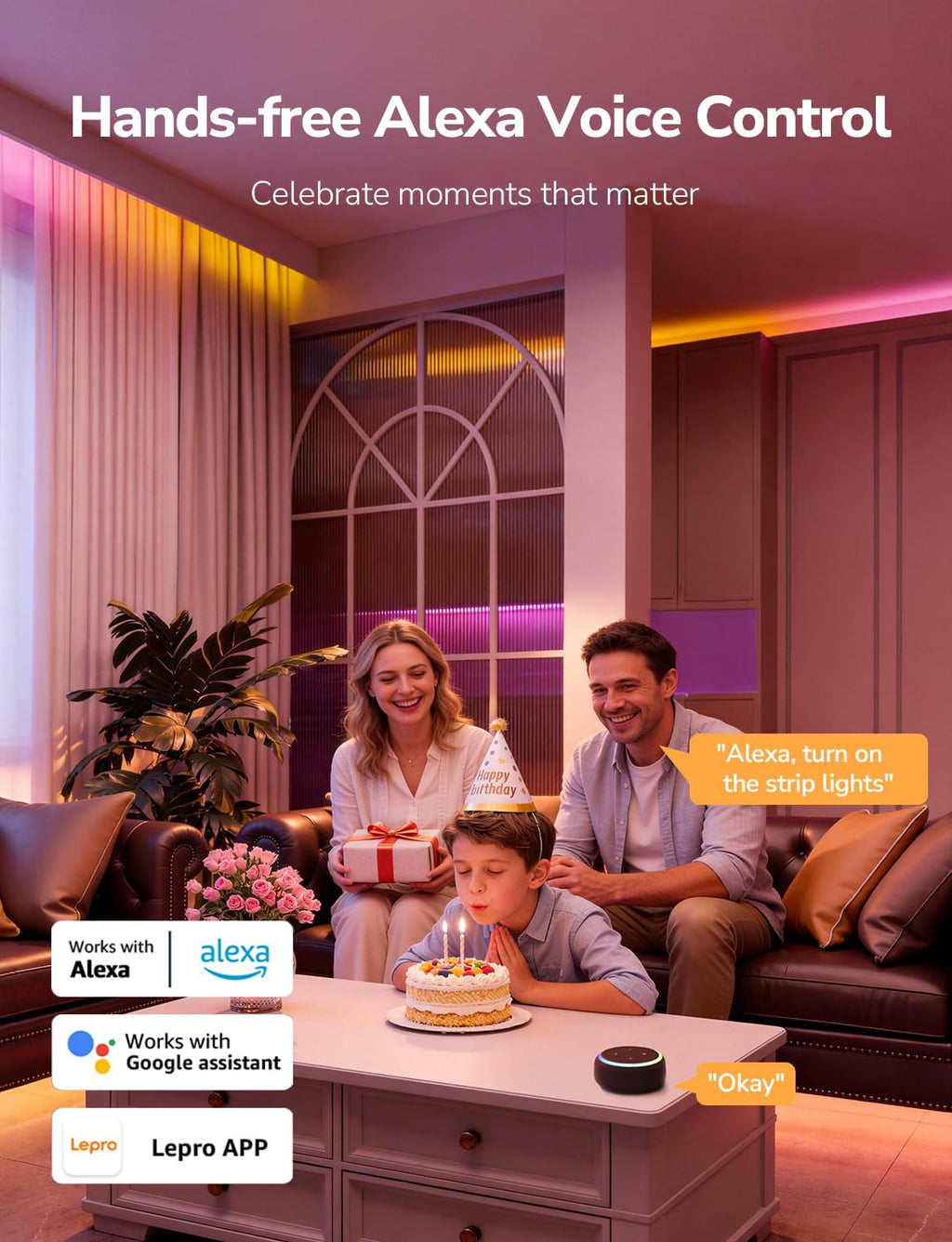 Lepro S1 AI LED Strip Lights for Bedroom - 16.4ft Smart RGB Light Strips with IC and Rainbow Chasing Effects, Color Segment DIY, Personalized Al Lighting Designer, No Remote, 2.4G Wi-Fi & Bluetooth
