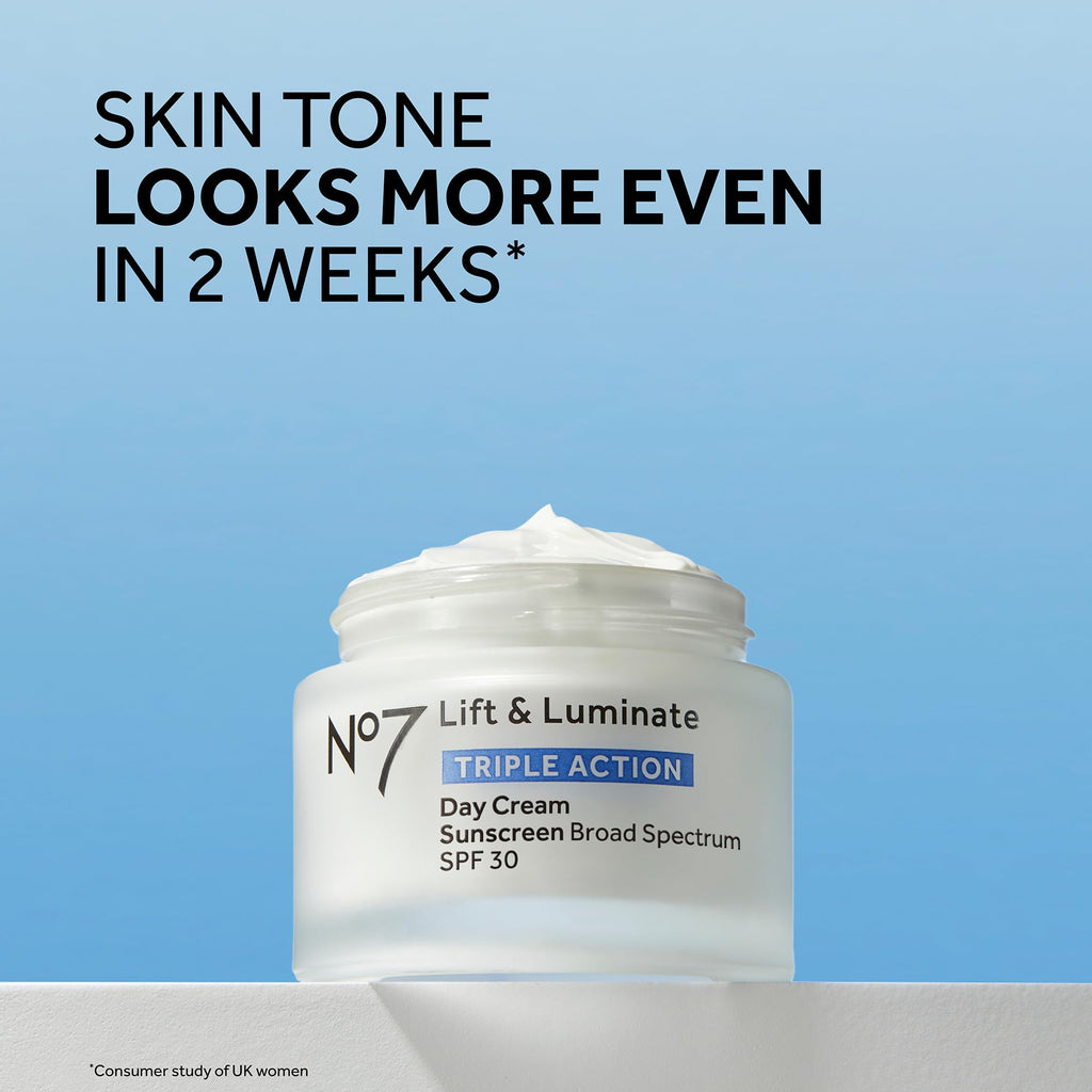 No7 Lift & Luminate Triple Action Face Cream - Fragrance Free Face Moisturizer with SPF 30 - Formulated with Anti Aging Collagen Peptides & Brightening Complex (1.69 Oz)