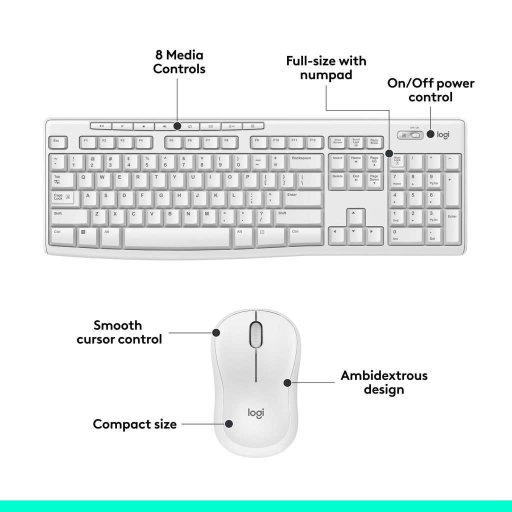 Logitech MK270 Full Size Wireless Keyboard and Mouse Combo - Off White