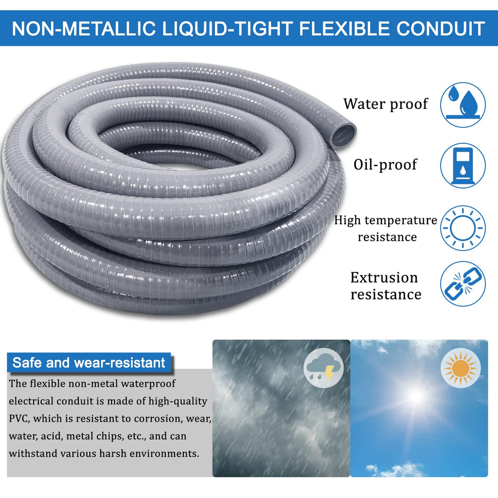 1-1/4inch 50FT Electrical Conduit Kit,Liquid-Tight Conduit and Connector Kit with 4 Straight and 2 Angle Fittings Included,Flexible Non Metallic Liquid - Tight Conduit(1-1/4" Dia,50 Feet)