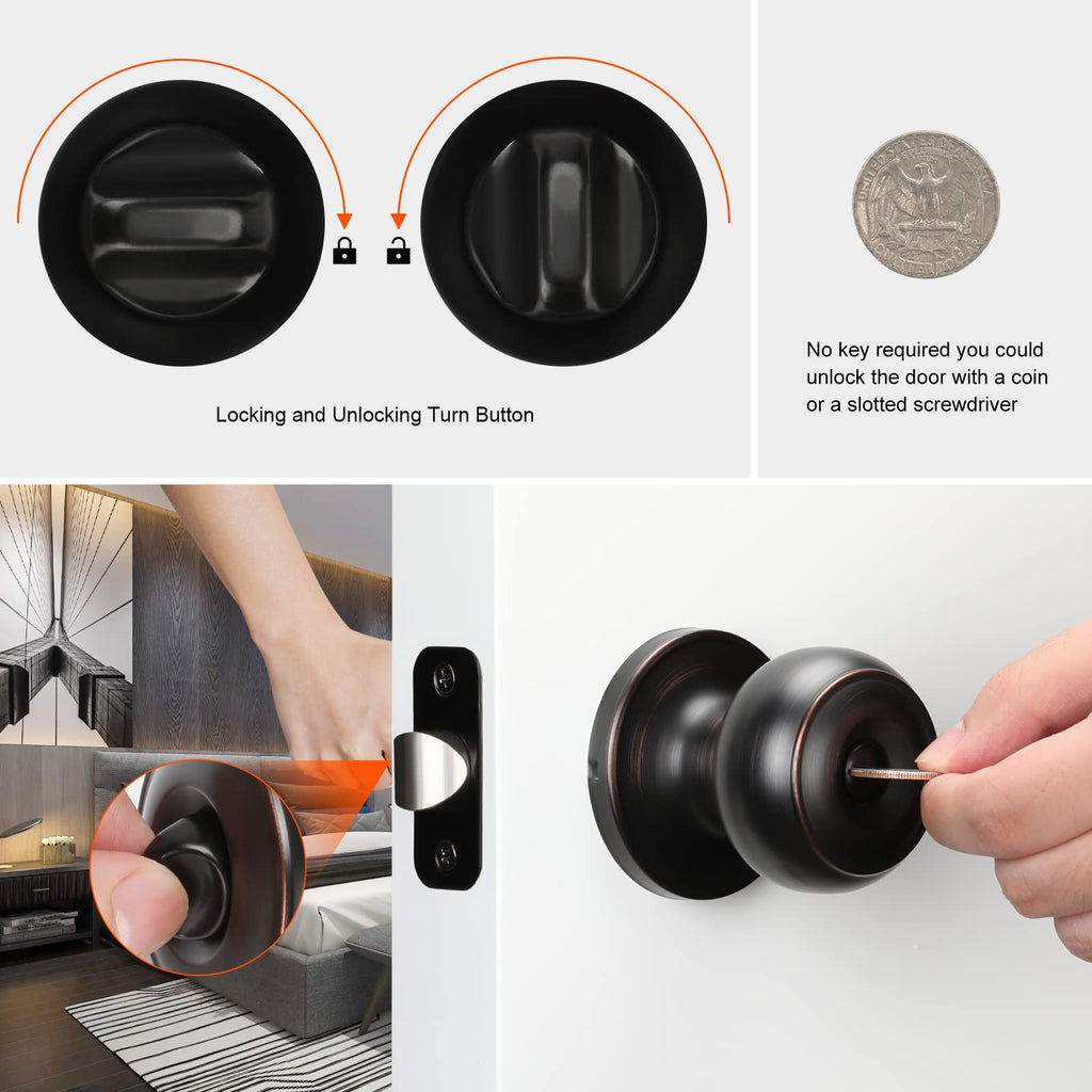 Haidms 6 Pack Oil Rubbed Bronze Door Knobs Interior, Bronze Privacy Interior Door Knobs for Bedroom or Bathroom Classic Round Doorknobs Hardware