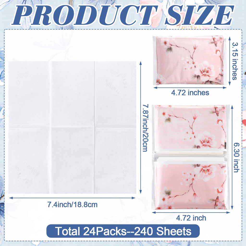 Tinlade 24 Packs Travel Size Tissue Pocket Slim Pack Facial 3 Ply Wallet Size Pocket Tissues for Travel Wedding Party Favors, 10 Sheets Each, 4 Styles(Flower)