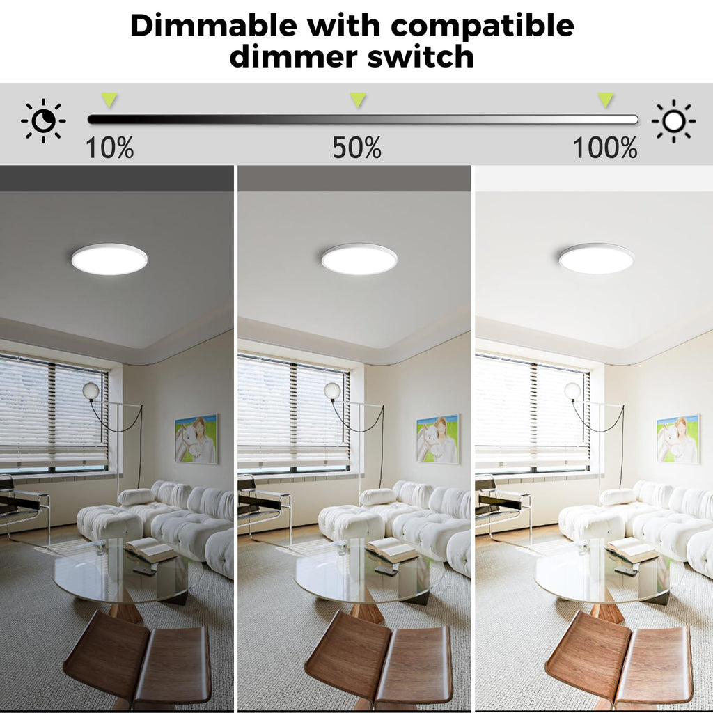hepside 2Pack LED Flush Mount Ceiling Light Fixture, 12Inch 24W, Dimmable&3000K/3500K/4000K/5000K/6500K Adjustable Low Profile Ceiling Lights, White Round Flat Ceiling Light for Closet,Kitchen,Hallway