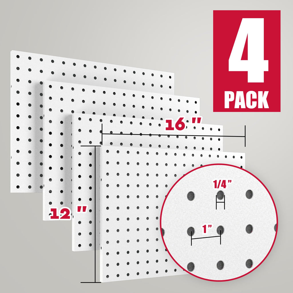Spampur Peg Board, 4 Pack Metal PegBoard Organizer with Accessories, White Pegboard Panels with 50 Pcs Hooks and Baskets, Wall Organizer for Office, Craft Room Organization, Garage, Sewing Room
