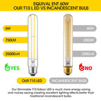 Gozelux 7.3 Inch Long Tubular Vintage LED Edison Bulbs, 6W, Equivalent 60W, High Brightness Daylight 5000K, T10 LED Filament Bulbs with 90+ CRI, E26 Medium Base, Dimmable, Clear Glass, Pack of 6