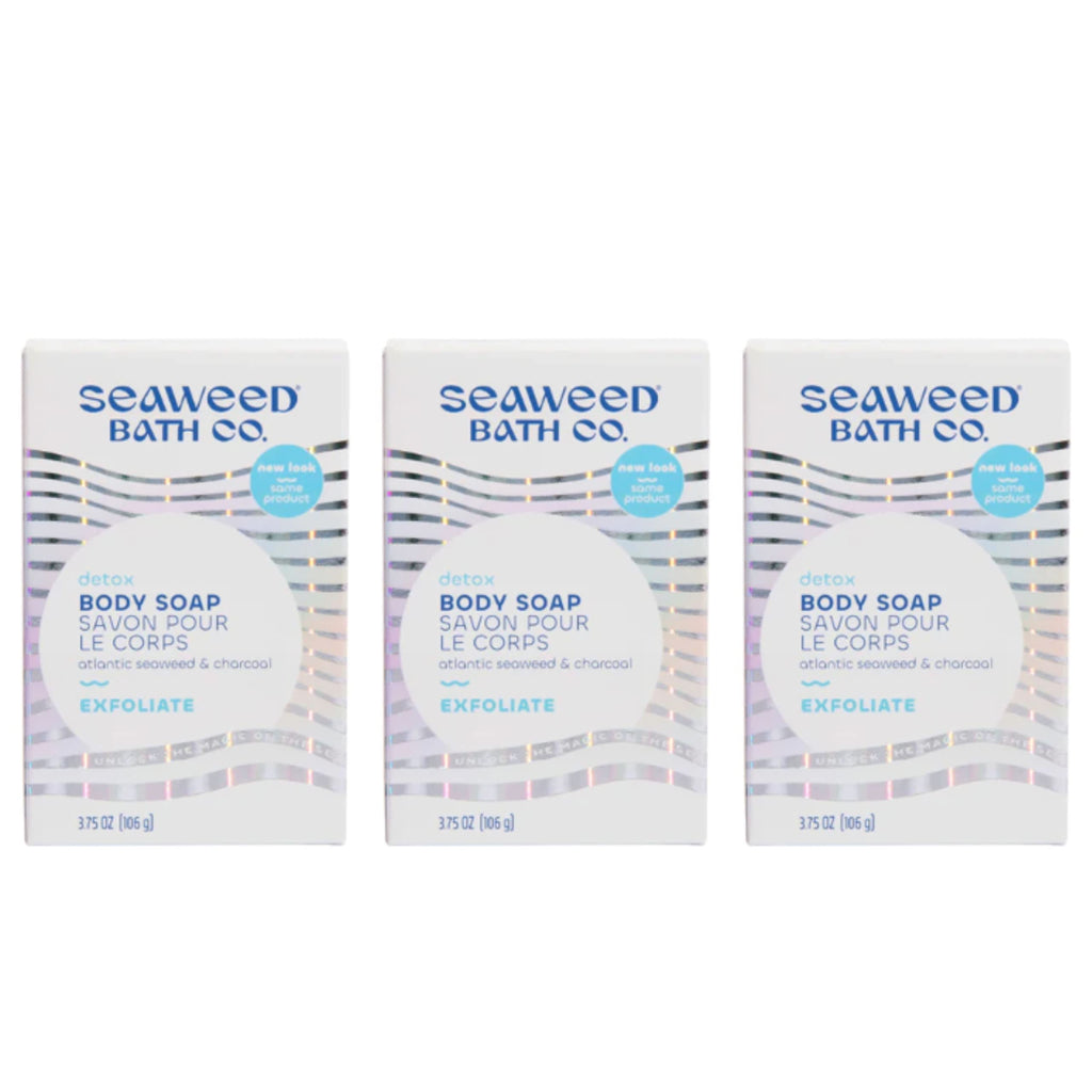 Seaweed Bath Co. Exfoliate Detox Body Soap, 3.75 Ounce (Pack of 3), Sustainably Harvested Seaweed, Charcoal
