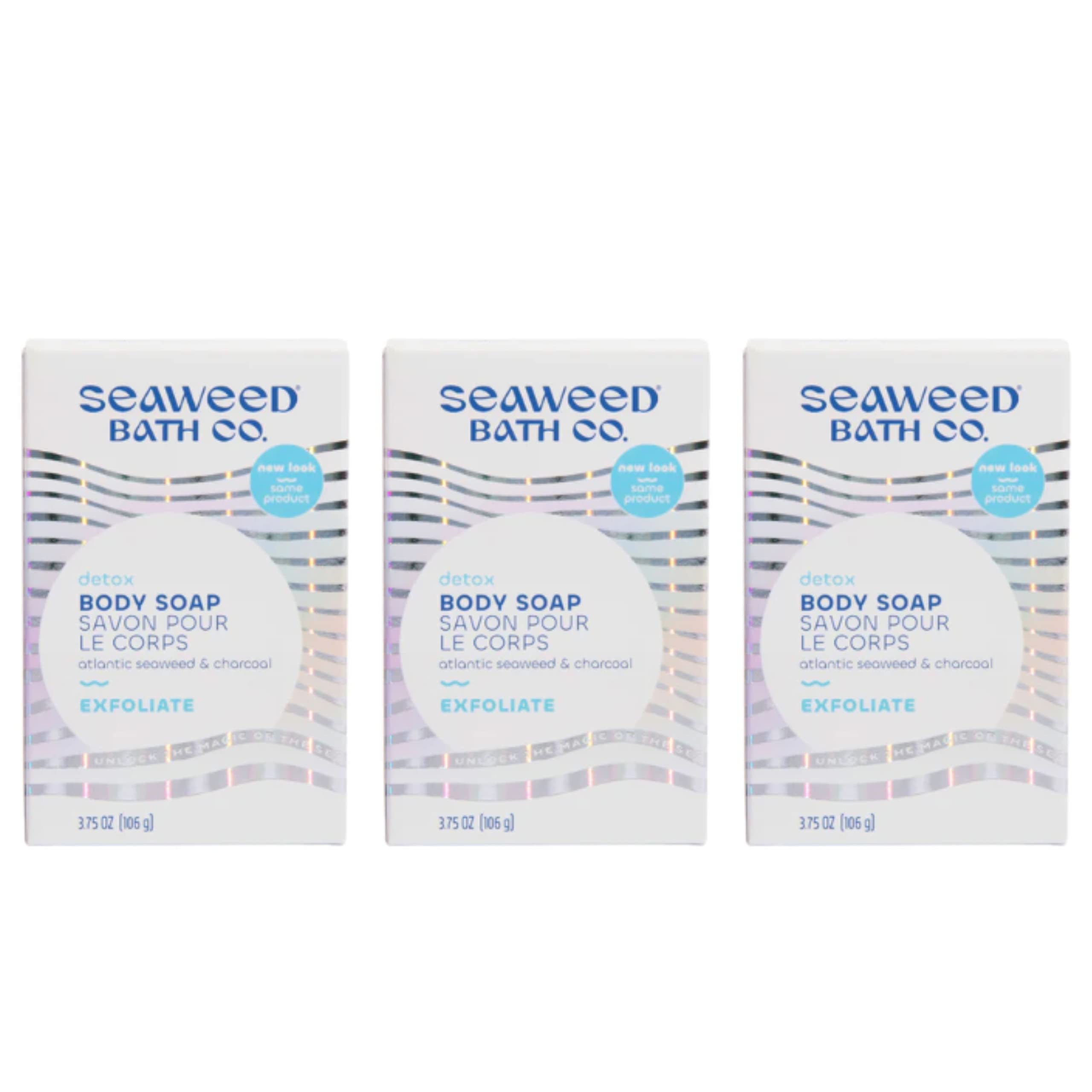 Seaweed Bath Co. Exfoliate Detox Body Soap, 3.75 Ounce (Pack of 3), Sustainably Harvested Seaweed, Charcoal