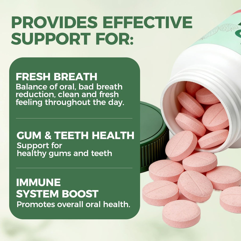 MORANDEE Oral Probiotics Supplement for Fresh Breath, Teeth and Gums Health, Strawberry Flavor, 60 Count (1)