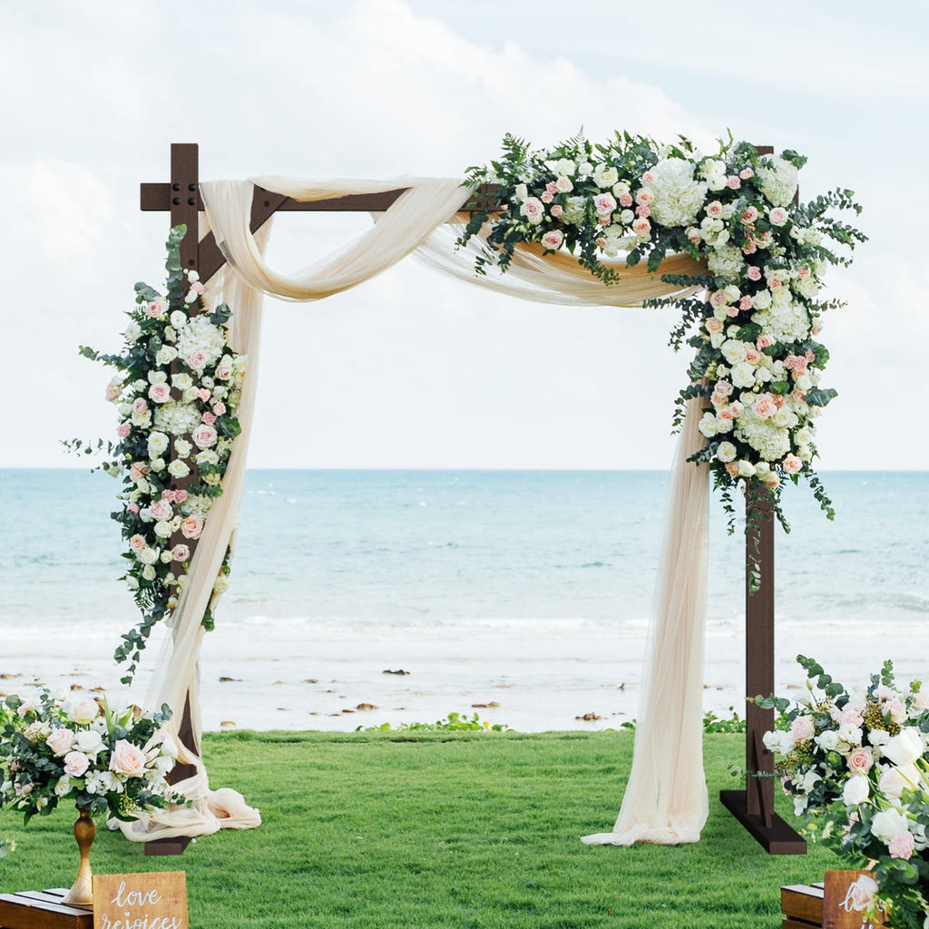 Chamvis 7.48FT Wooden Wedding Arch Frame, Wood Square Arch Backdrop Stand Wedding Arbor for Ceremony and Outdoor Lawn Decorations
