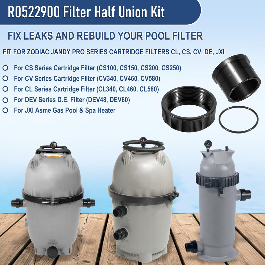 R0522900 Half Union Fitting with O-Ring Replacement Parts Fit for Zodiac Jandy Pro Series Cartridge Filters CL, CS, CV, DE, and for Jandy JXI Pool and Spa Heaters