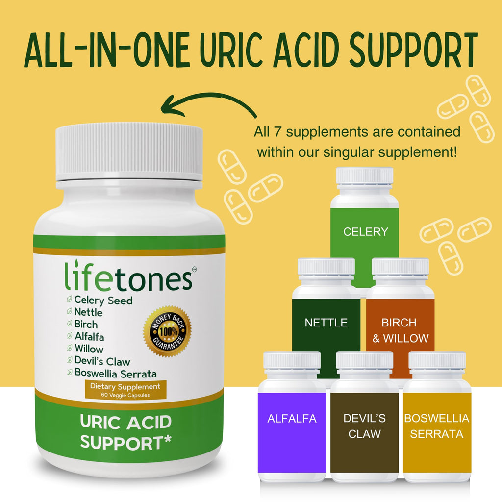 Life Tones Uric Acid Support - Herbal Joint Cleanse for Men and Women - Natural Remedy, Flexibility Boost - Non-GMO, Gluten-Free - 60 Vegan Vitamins