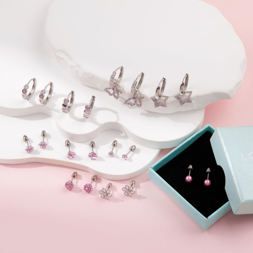 LOFITOR Hypoallergenic Screw Back Stud Hoop Dangle Earrings Set For Girls