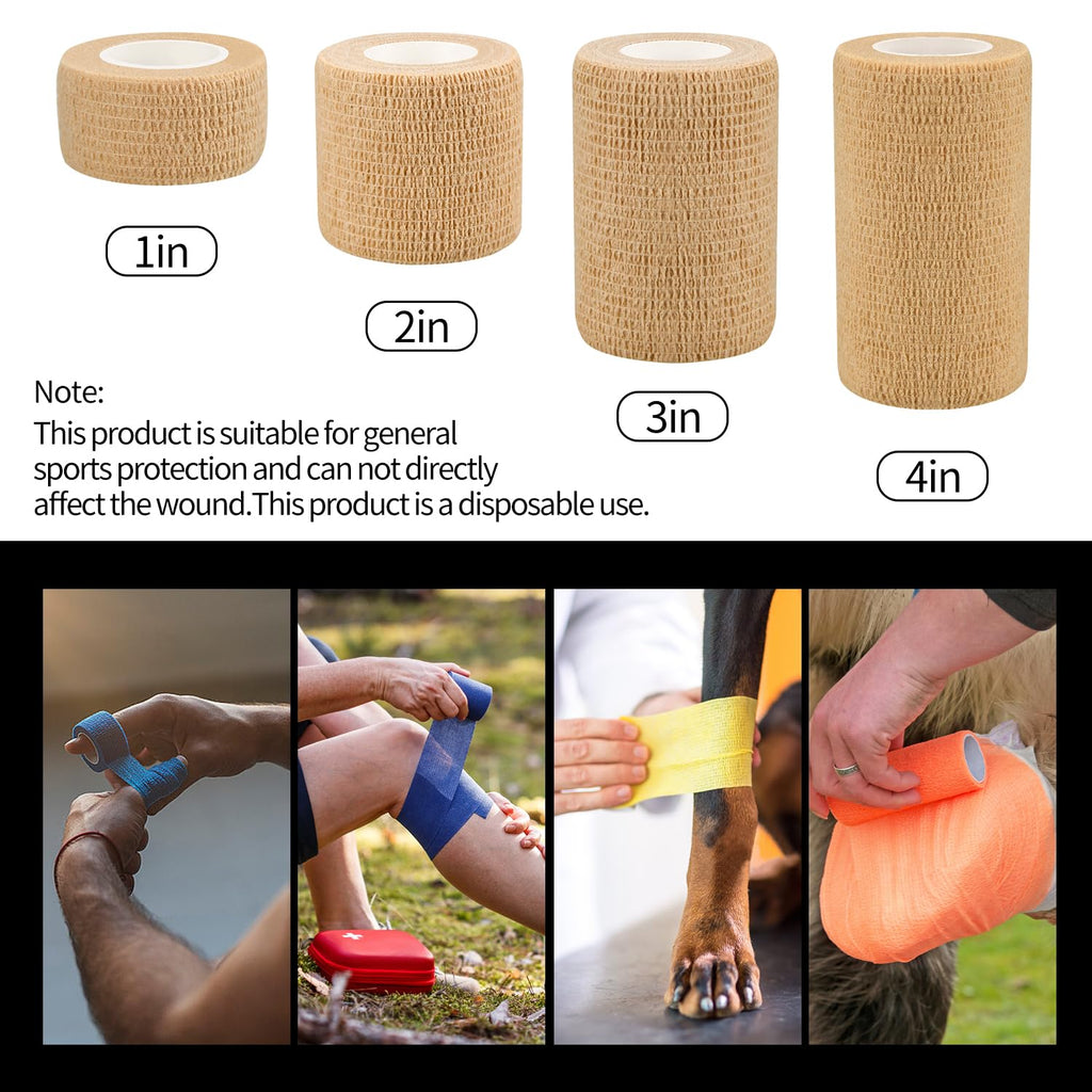 2" Self Adhesive Bandage Wraps, 24pcs Vet Wraps, Skin Color, 5 Yard Self Adherent Wraps for Sports, Wrist, Ankle and Swelling
