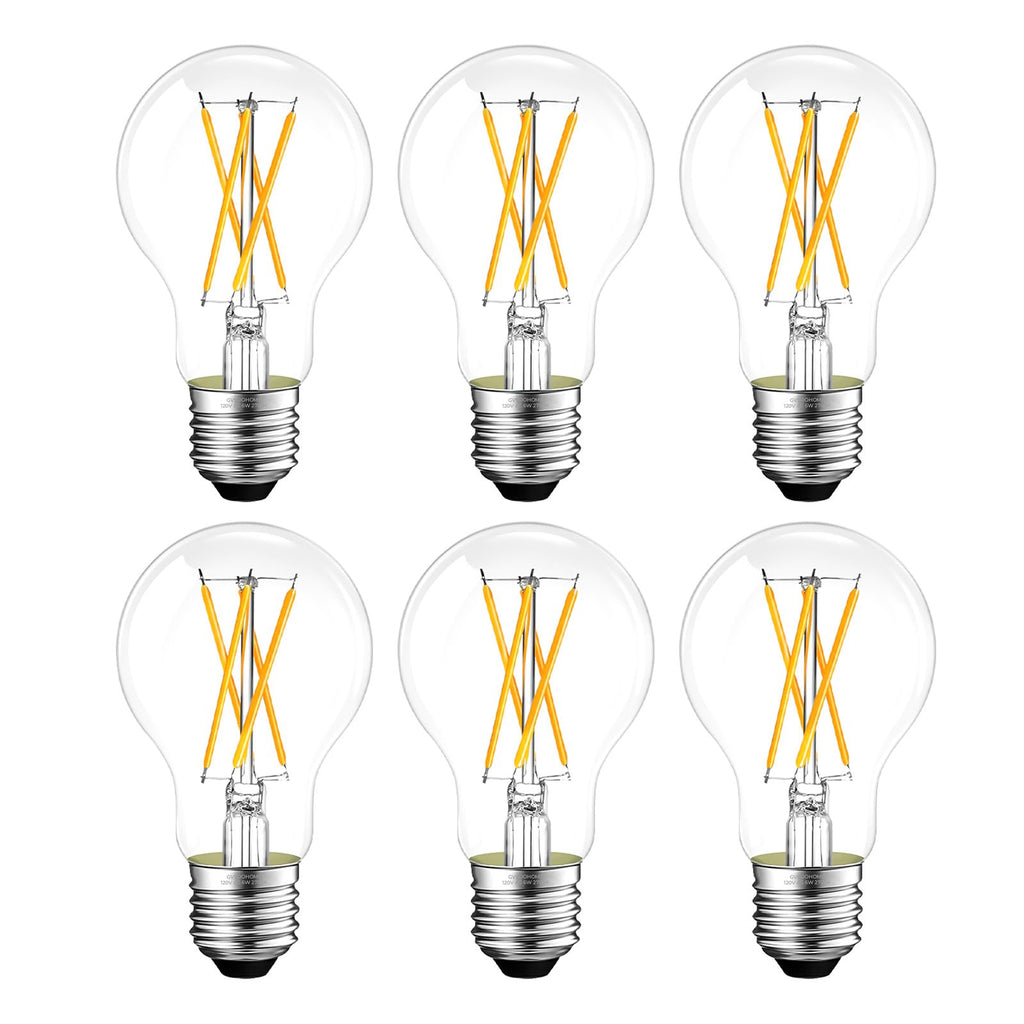 GvvooHome Dimmable E26 LED Bulb 6W, 60 watt Equivalent, Vintage LED Edison Bulbs 2700K Soft White, A19 Clear Glass LED Light Bulb for Ceiling Fan, 90+CRI, 600LM, 6 Pack