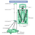 Folding Hand Truck Dolly Cart,Collapsible Shopping Trolley,Mini Lightweight Hand Dolly,Backpack Trolley,Luggage Cart,Aluminum Telescopic Rod,2 Wheel Trolley Expandable Large Chassis,Mint Green