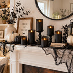 Fo32won Flameless Flickering Candles with Remote Timer, Set of 6 Led Black Battery Operated Candles for Home Decor Xmas Halloween (D3 x H3 3" 4" 5" 6" 7")