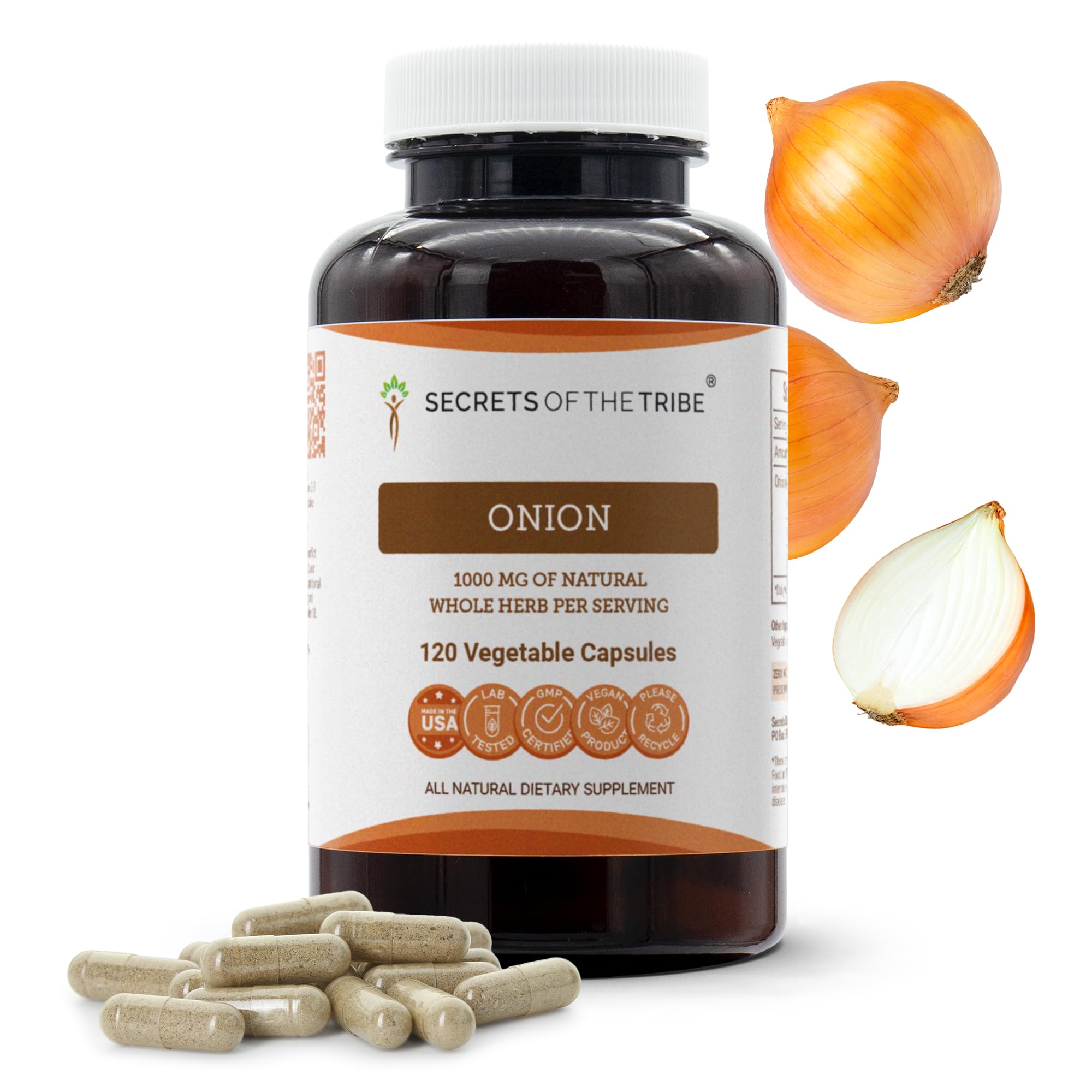 Secrets of the Tribe Onion 120 Capsules, Made with Vegetable Capsules and Onion (Allium Cepa) Dried Bulb (120 Capsules)