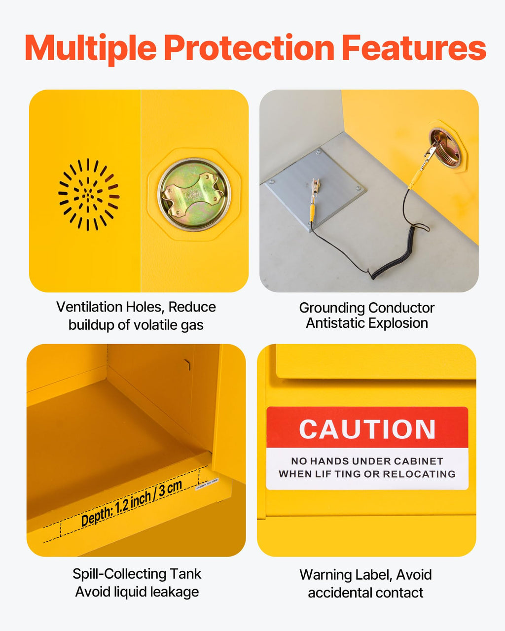 VEVOR Flammable Cabinet 34" x 38" x 65", 65 Gallon Flammable Storage Cabinet with Adjustable Shelf, Cold-Rolled and Galvanized Steel Fire Cabinets, for Commercial Industrial Home Use, Yellow
