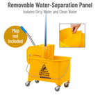Mind Reader Mop Bucket with Wringer (Mop Not Included), 5.5 Gallon Cleaning Bucket with Wheels and Handle, Upward Press Wringer, Small Mop Compatible, Yellow