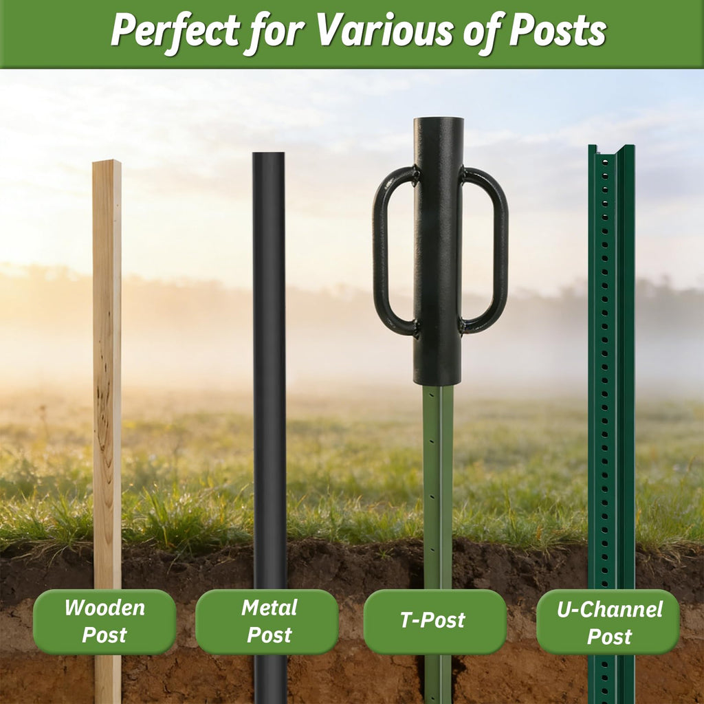 T Post Driver, 12 LB Metal Fence Post Driver with Handle, 2.7" Inner Diameter Manual Post Pounder, Heavy Duty Tpost Driver, Hand Post Rammer for U Fence Posts, T Posts, Wooden Posts, 17 Inch Black