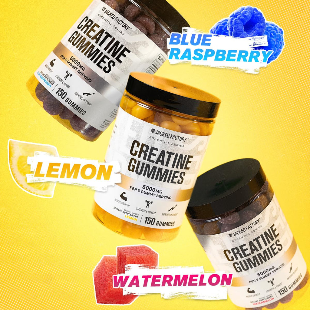 Jacked Factory Creatine Gummies 5g Daily Dose (1g per Gummy) - Creatine Gummy for Men and Women, Vegan-Friendly, Travel-Friendly, Third-Party Tested - 150 Gummies, Lemon