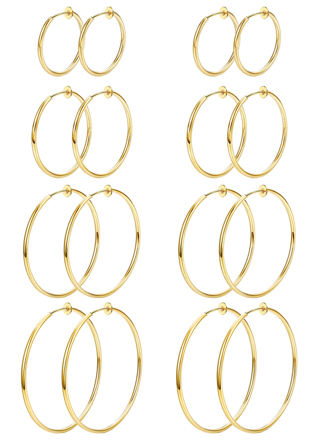 Magitaco 8 Pairs Clip On Hoop Earrings Stainless Steel Clip On Earrings for Women Fake Hoop Earring Spring Hoop Earring For Non-Pierced Ears G