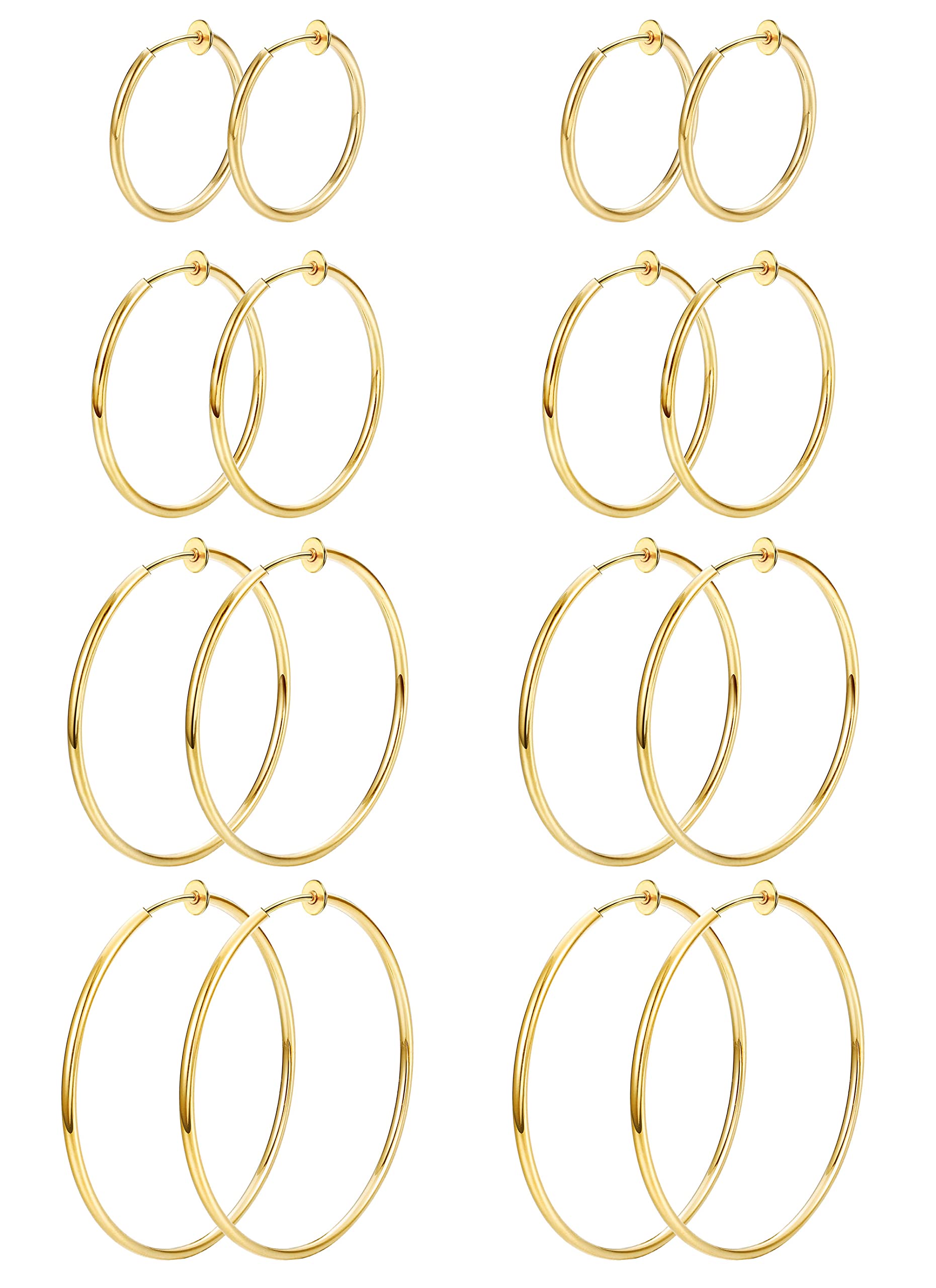Magitaco 8 Pairs Clip On Hoop Earrings Stainless Steel Clip On Earrings for Women Fake Hoop Earring Spring Hoop Earring For Non-Pierced Ears G