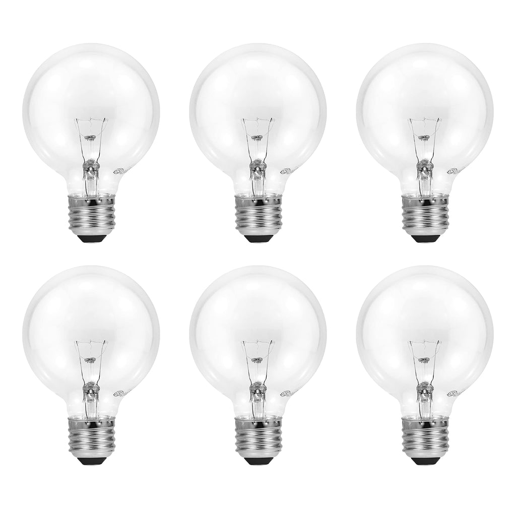 Sylvania 40 Watt Vanity Light Bulbs 6 Pack - Incandescent E26 Medium Base Globe Bulbs for Bathroom, Dimmable G25 Type G Round Vanity Bulbs 40W, 130V Clear Warm White