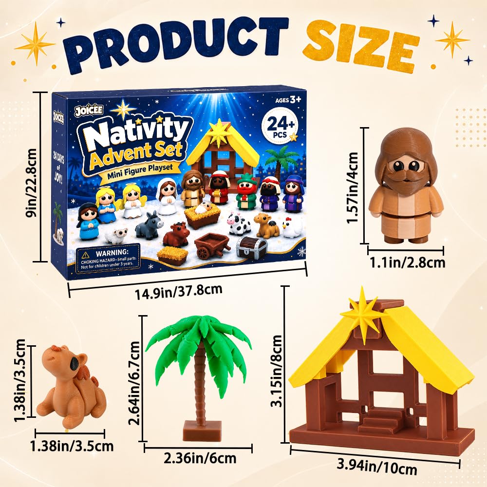 JOICEE 2026 Nativity Advent Calendar 3D Printed Animals Figurines Toys