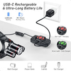 Blukar LED Headlamp Rechargeable,Ultra Bright Headlight with 3 Lights