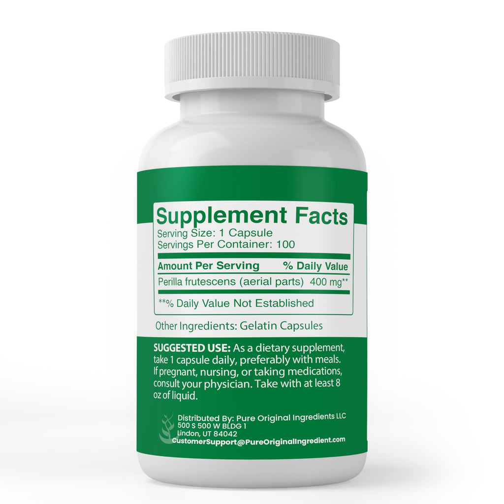 PURE ORIGINAL INGREDIENTS Perilla, (100 Capsules) Always Pure, No Additives or Fillers, Lab Verified