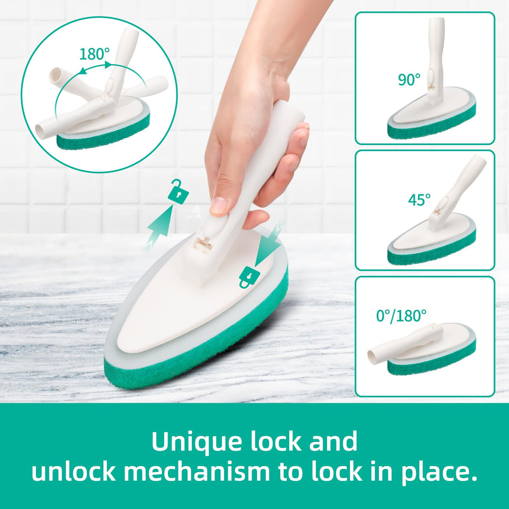 Qaestfy 4-in-1 Tub and Tile Shower Scrubber, 51'' Bathtub Cleaning Brush with Long Handle, Soft & Stiff Bristles Bathroom Scrub Brush, Non-Scratch Shower Cleaner Brush for Cleaning