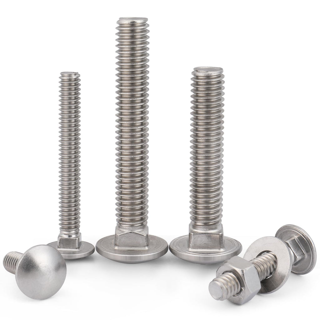 VGBUY 1/4-20 x 3 Carriage Bolts Screws 14 Sets, 304 Stainless Steel 18-8, Round Head Square Neck, Carriage Bolts and Nuts Kit, with Flat Washers