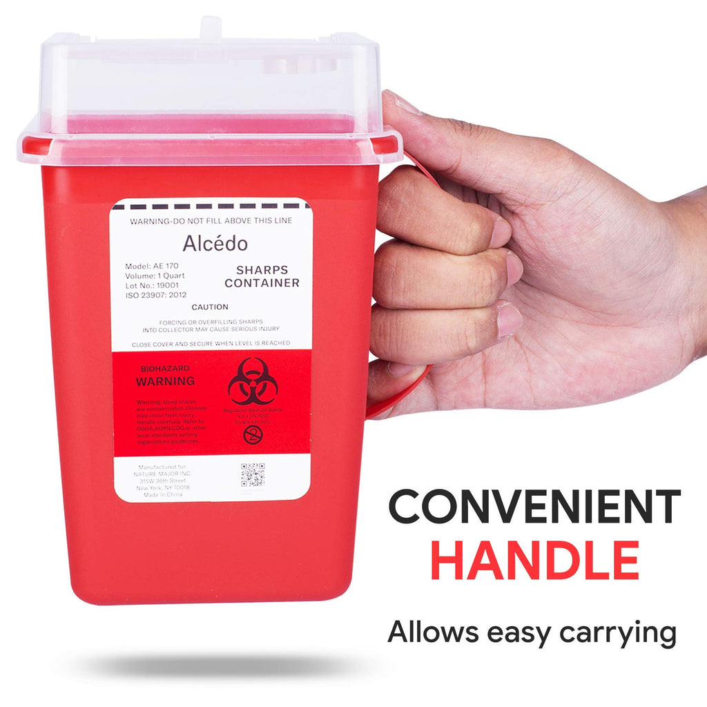 Alcedo Sharps Container 1 Quart (3-Pack) for Home Use & Travel Disposal