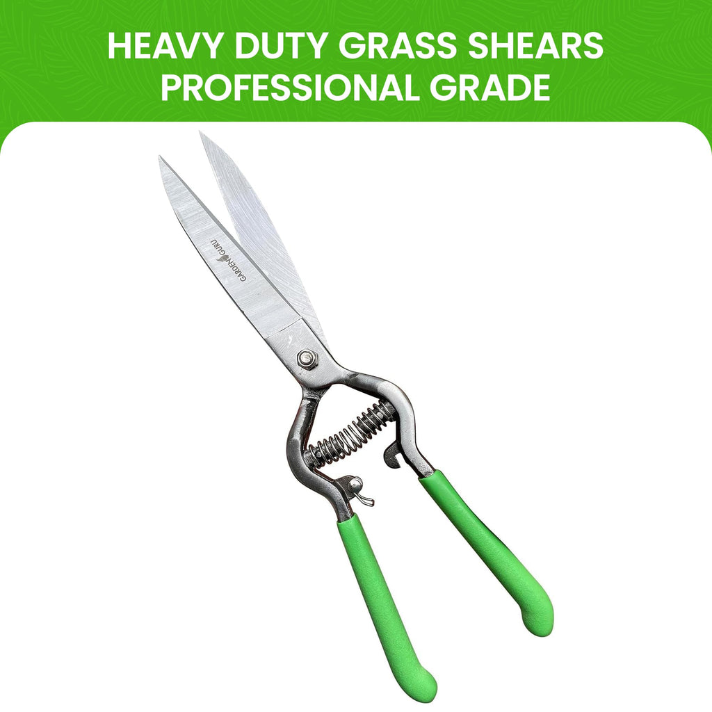 GARDEN GURU Hand Grass Clipper Scissors – Classic Forged Steel Grass Shears Pruners – Comfort Grip Handles – Perfect for Hand Edging Lawn, Trimming Shrubs & Flowers, Gardening, Landscaping