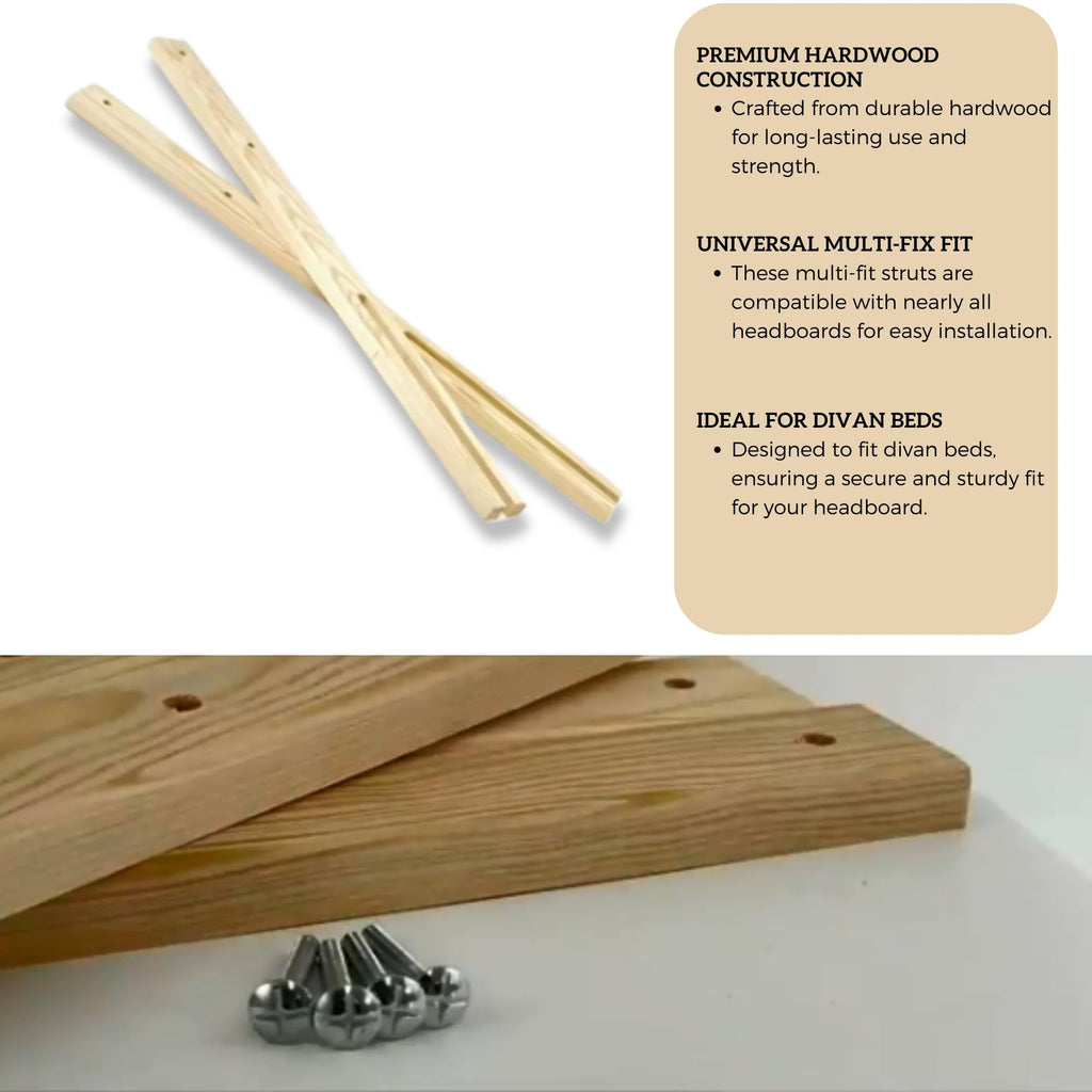 AQS INTERNATIONAL Pair of Headboard Struts - Multifit Hardwood Strong Legs - Wooden Headboards Support Multi Fit Slotted & Pre Drilled Screws - Bedroom Bed Frame Anit Shake Tool 61cm