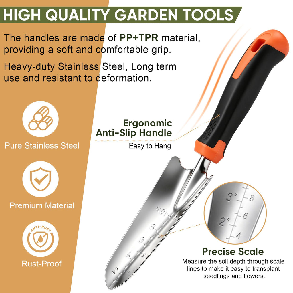 Joyfair Gardening Tools, 8 Pcs Stainless Steel Heavy Duty Garden Tool Set