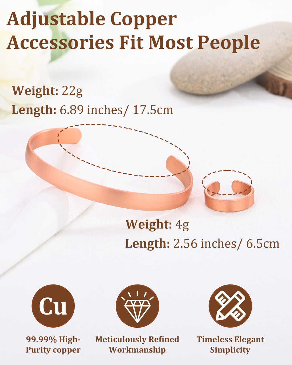 BioMag Pure Copper Bracelet & Ring for Men Women, Handmade Tibetan Style