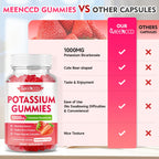 2 Pack Potassium Gummies 1000mg, Potassium Bicarbonate Supplement for Adults & Kids, Potassium Supplement for Electrolyte Balance & Muscle Heath, Sugar-Free, Strawberry Flavor, 120 Count