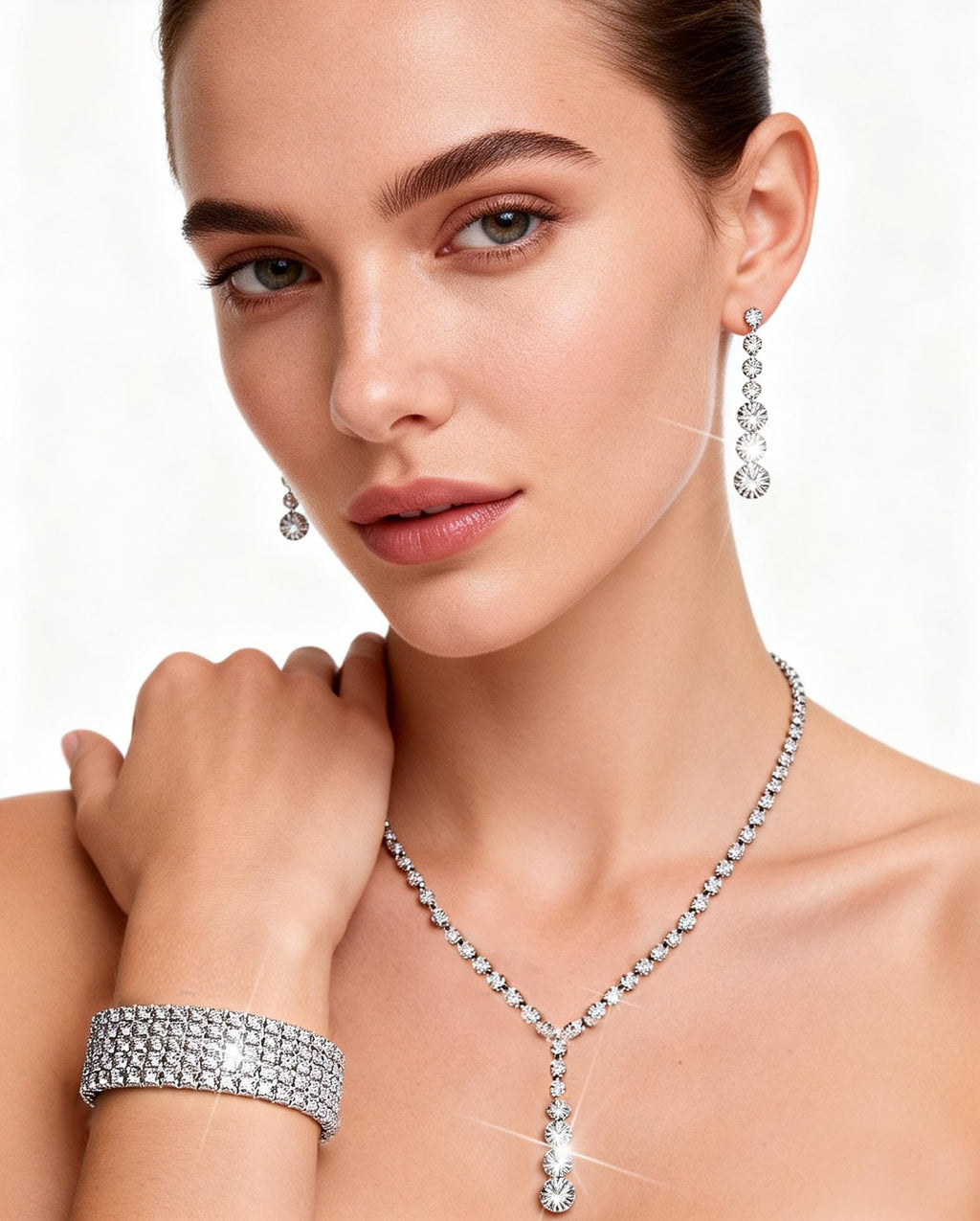 Vieyomn 13 Pcs Rhinestone Jewelry Set for Women Wedding Costume Jewels Crystal Necklaces Tennis Bracelets Rings Earrings Set for Wedding Bride Party Accessory